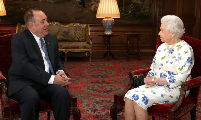 Alex Salmond meeting the Queen at the Palace of Holyroodhouse.