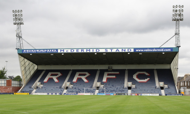 Kris Miller, Courier, 08/09/12. Picture today at Starks Park, Kirkcaldy for filming of Wraith Rovers zombie movie. Pic shows the McDermid Stand for files.