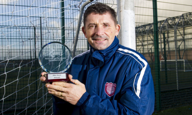 Arbroath manager Allan Moore collects his SPFL League Two Manager of the Month award