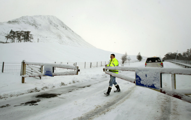 Weather warnings have been issued for many parts of the country as wintry blasts saw snow cover much of Scotland. The snow gates are shut at the Spittal of Glenshee.