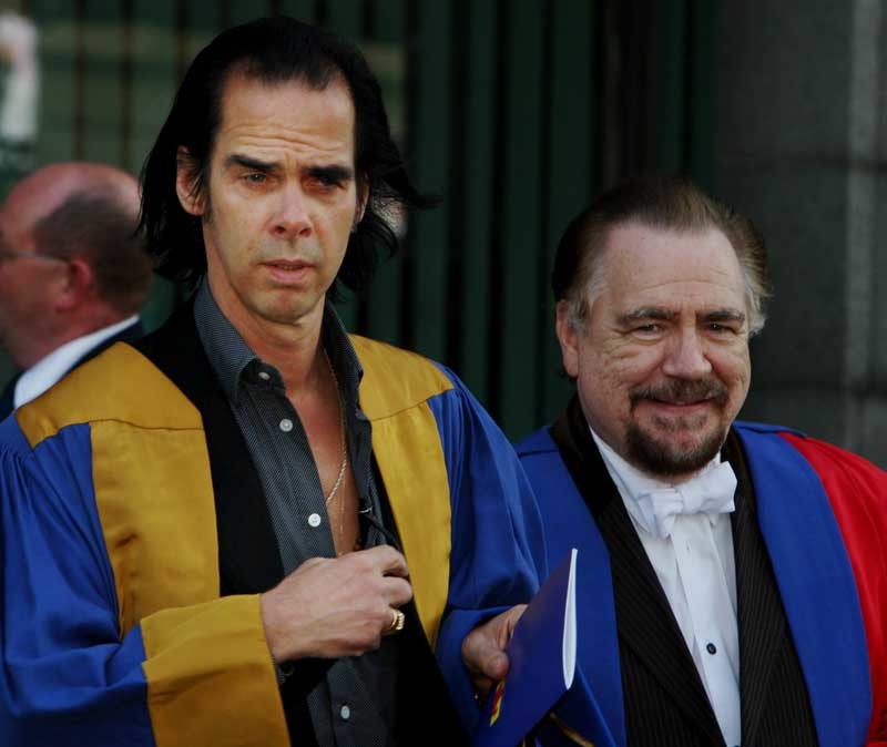 John Stevenson, Courier,25/06/10.Dundee,City Square,University of Dundee Graduations,pic shows Honourary Graduate Nick Cave on his way to the ceremony accompanied by actor and Dundonian Brian Cox.