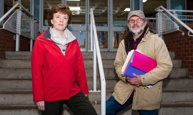 Eileen Thomas and Ken Miles from the Kinross-shire Civic Trust outside the meeting.