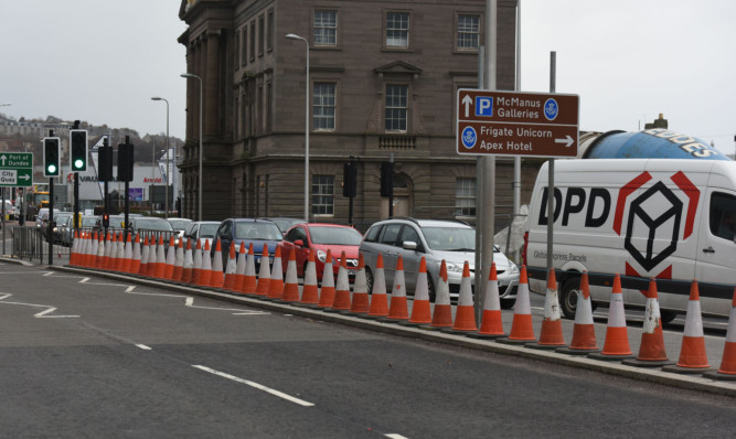Traffic building up in the city centre during the bridge closure.