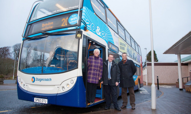 At the launch of the service are, from left, council transport spokeswoman Jeanette Gaul, Stagecoach managing director Andrew Jarvis and Councillor Donald Morrison.