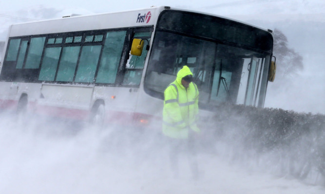 A bus came off the road on the A875 near Killearn in Stirlingshire in blizzard conditions.