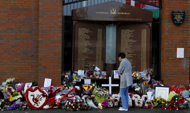 Tributes left at the Hillsborough Memorial outside Anfield.