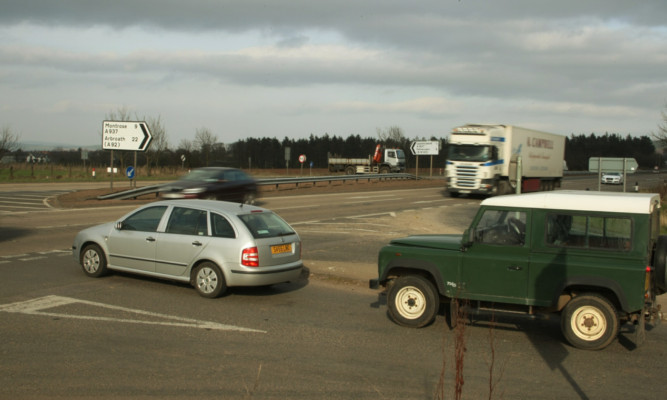 Traffic at the junction at Laurencekirk on the A90.