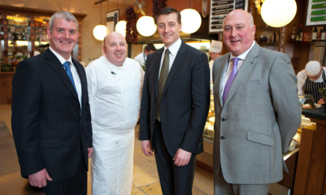 Gary Connacher (Simon Howie Butchers), Gleneagles executive head chef Alan Gibb, Alan Hill and Simon Howie. The breed book aims to give diners in Gleneagles Deseo restaurant the chance to learn more about the characteristic flavours of Scotch Beef.
