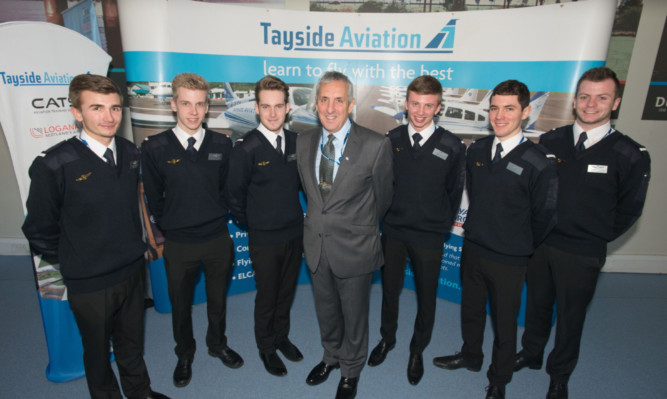Jim Watt with some of the would-be pilots on the BSc (Hons) programme, the first of its kind in the UK.