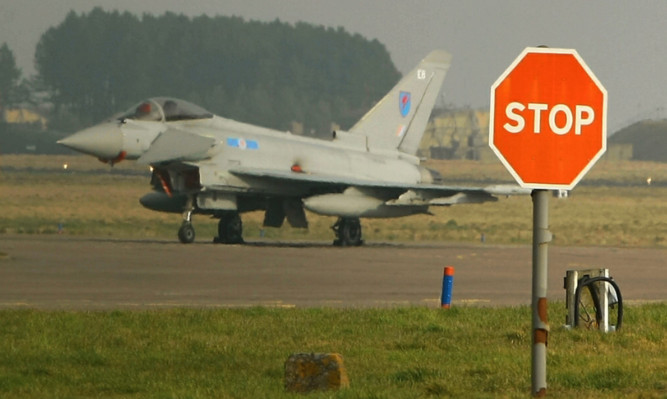 A Typhoon on the runway at RAF Leuchars.
