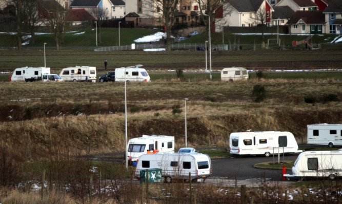 Travellers parked up off Jack Martin Way on Tuesday.