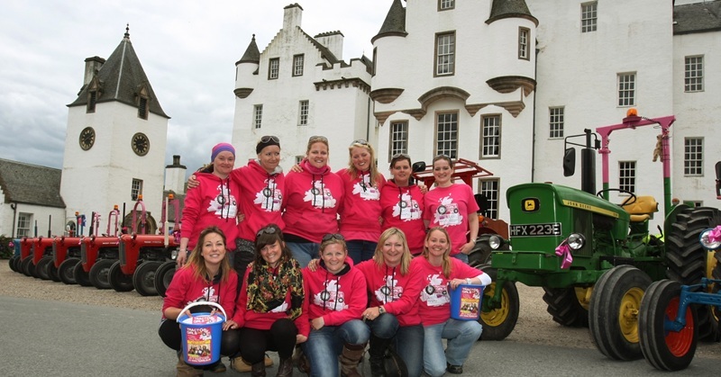 DOUGIE NICOLSON, COURIER, 29/06/10, NEWS.
DATE - Tuesday 29th June 2010.
LOCATION - Blair Castle, Blair Atholl.
EVENT - Vintage Tractors on run from John O Groats to Lands End.
INFO - The 'Tractor Girls' take a break to pose for the camera NOT L/R Eilidh Grieve, Laura Mathers, Catherine Farwell, Claire Moore, Carol Moore, Louise Moore, Jenny Coles, Hannah Mayhew, Sophie Jeans, Alexandra Goddard, and Jamie Hawkins.
STORY BY - Perth office.