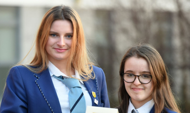 Grove Academy pupils Natalia Wodja, left, and Rachel Lonie.