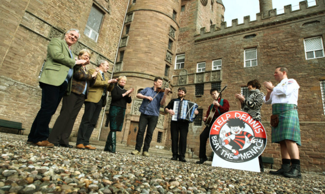 From left: David Broadfoot, Glamis Castle; Angus Provost Helen Oswald, Norman Fiddes, Robina Addison, Paul Anderson, Charlie Abel and Fred Wilkinson, aka Iron Broo, Lady Fraser and Craig Wilson.