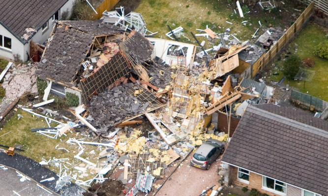 Two pensioners were taken to hospital following an explosion which totally demolished their house. The pair had a miraculous escape, which happened in Murdiston Avenue on March 28.