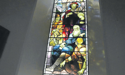 One of the stained glass windows at Carmyllie Church.