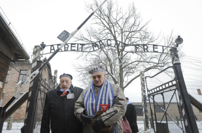 Services have been held across Europe as the victims of the Holocaust are remembered 70 years after the liberation of Auschwitz. Survivors gather at the Auschwitz concentration camp in Oswiecim, Poland.