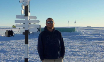 Jimmy at the Halley 6 Research Centre in Antarctica.