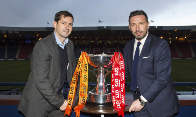 Dundee United manager Jackie McNamara (left) joins Aberdeen manager Derek McInnes as their sides prepare to face each other in the Scottish League Cup semi-final.