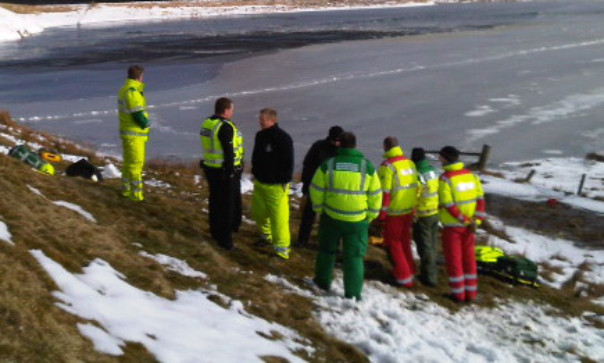 Rescuers during the search at Dow Loch near Cleish.