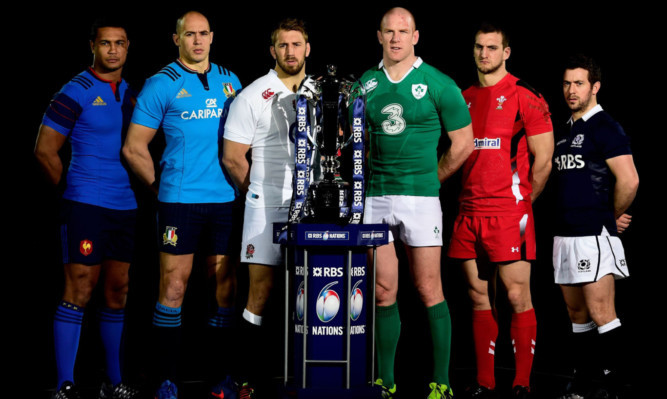 The Six Nations captains with the new trophy.