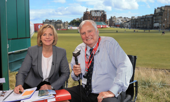 BBC sport presenters Hazel Irvine and Peter Alliss at St Andrews. Peter Alliss said he was saddened by the news the BBC will no longer be providing live coverage of the Open.