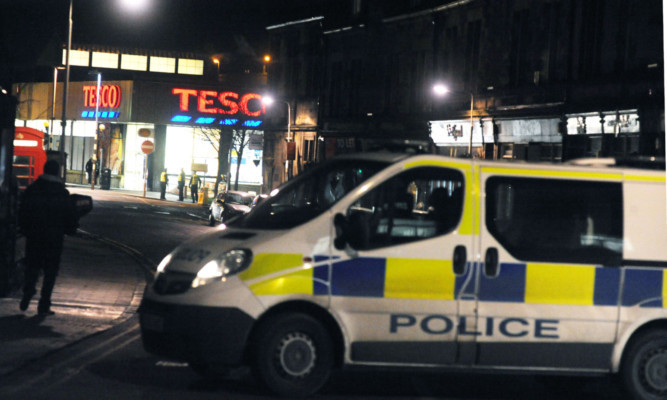 Police at the scene of the drama at Kirkcaldy on Thursday night. Picture: George McLuskie.