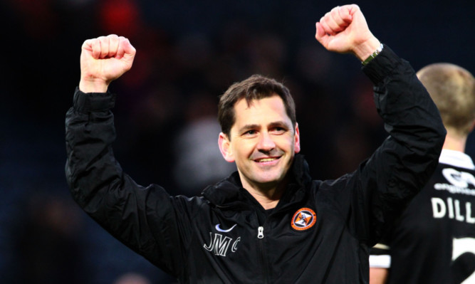 31/1/2015. Sunday Post. Andrew Cawley.
Dundee Utd vs Aberdeen, Scottish League Cup Semi Final at Hampden.  Pic shows players (L-R): manager Jackie McNamara celebrates at the end of the match