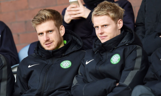 Stuart Armstrong and Gary Mackay-Steven watching from the stand as their new side beat Dundee in the Scottish Cup at the weekend.