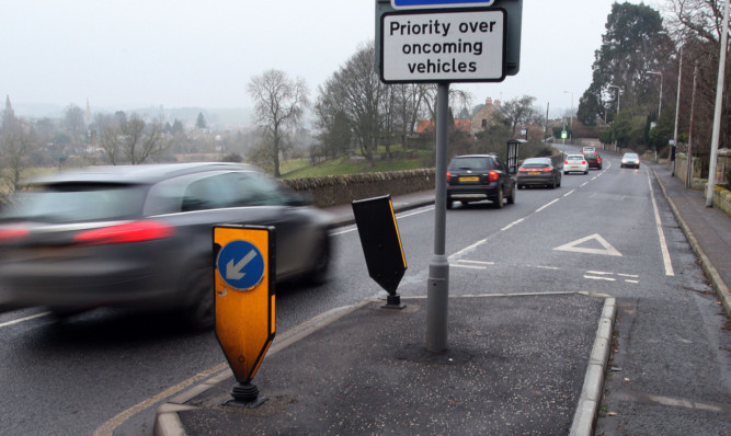 The controversial traffic calming build-out in South Road, Cupar, which is to stay put.