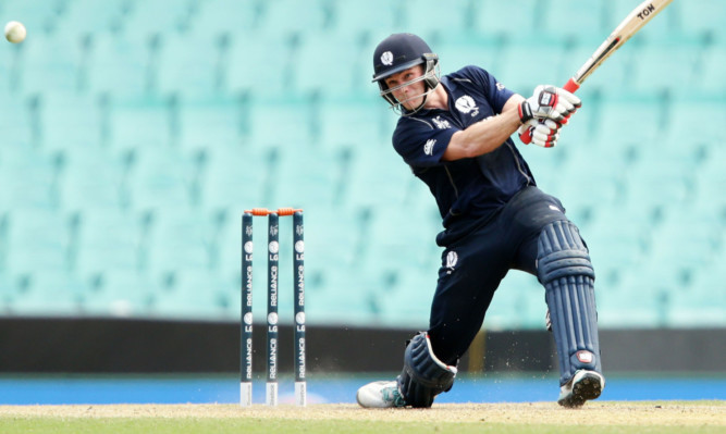 Richie Berrington of Scotland bats during the ICC Cricket World Cup warm up match between the West Indies and Scotland at Sydney Cricket Ground on February 12, 2015 in Sydney, Australia.