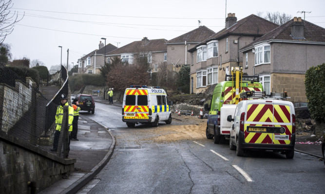 The crash site of a lorry which killed four people on Lansdown Lane, Bath.