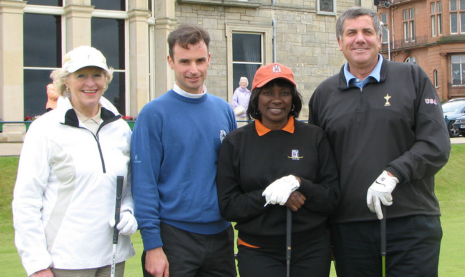 Renee Powell (second from right) on the first tee of the Old Course, St Andrews, with Lady Angela Bonallack, New Links co-founder Kenny Wood and Brian Whitcomb, former president of the PGA of America.