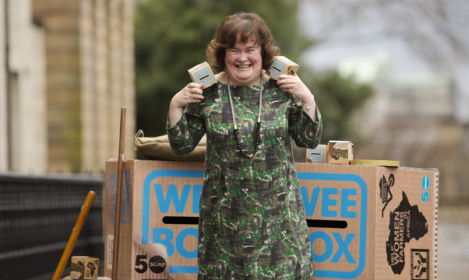Susan Boyle at the launch of the SCIAF Wee Box campaign.