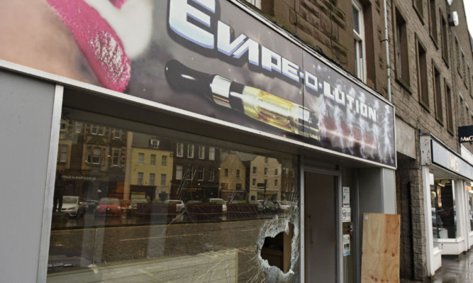 The Evape-O-Lution shop on Montrose High Street suffered damage during an incident at the weekend.
