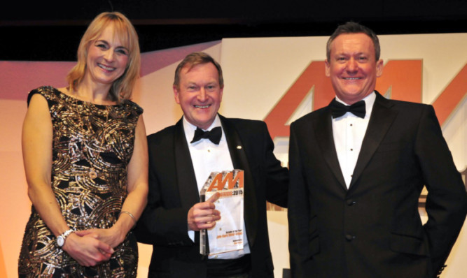 Louise Minchin from BBC Breakfast with John Clark, centre, and Chris Codd of award sponsors MAPFRE ABRAXAS.