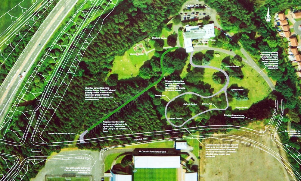 Steve MacDougall, Courier, Perth Crematorium, Crieff Road, Perth. Pictures to accompany story about the controversial relief road site, which will reclaim a portion of land from Perth Crematorium close to the bluebell garden. Pictured, a collect picture of the site plan.