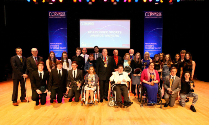 The award winners at the Caird Hall with Lord Provost Bob Duncan.