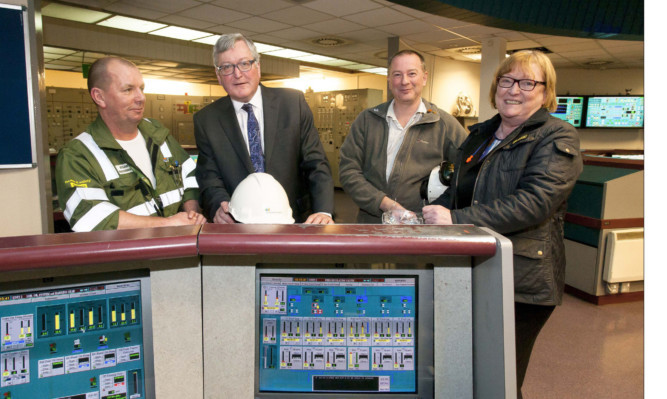 Energy Minister Fergus Ewing (second left) with production shift manager Stuart McCormack, , Richard Hardy and Anne Douglas of Prospect Union at Longannet.
