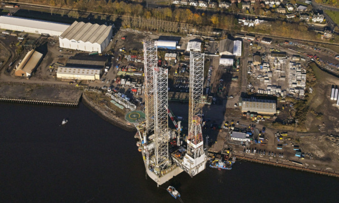 The jack-up rig Galaxy II undergoing maintenance in Dundee.