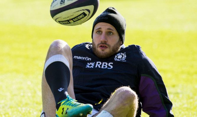 Tommy Seymour juggles with the ball in training yesterday.