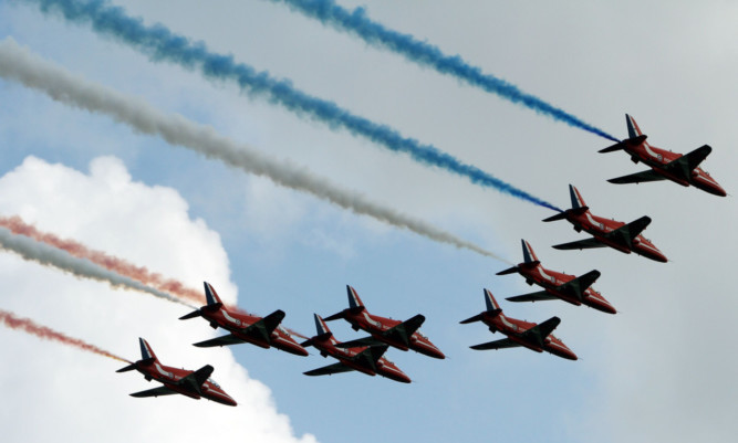 The Red Arrows performing during the RAF Leuchars Air Show.