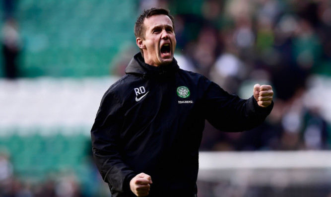 Ronny Deila celebrates after Sunday's victory over Aberdeen.