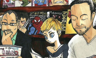 Spirit of Scotland creators Chris Murray, left, and Phillip Vaughan, right, in a specially created comic book sketch.