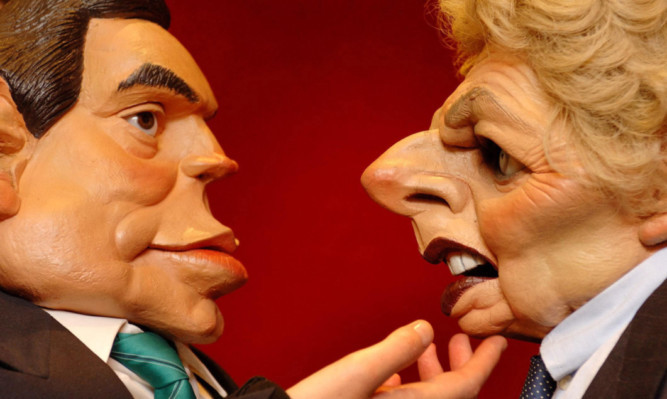 Spitting Image puppets of former Prime Ministers Gordon Brown and Margaret Thatcher
