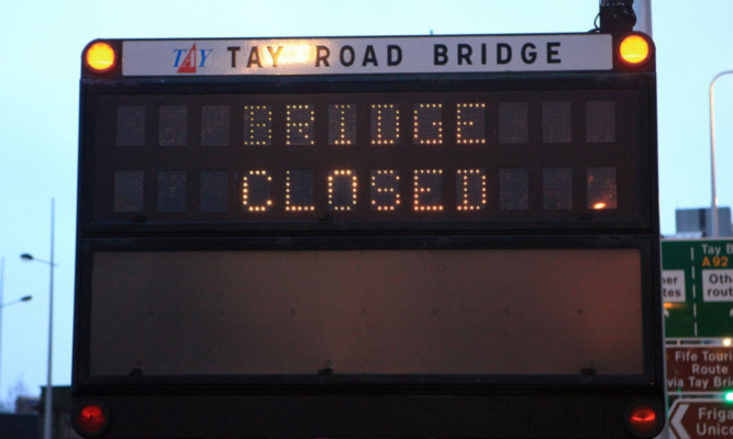 Gales, high winds - Tay Road Bridge closed sign in East Dock Street, Dundee.