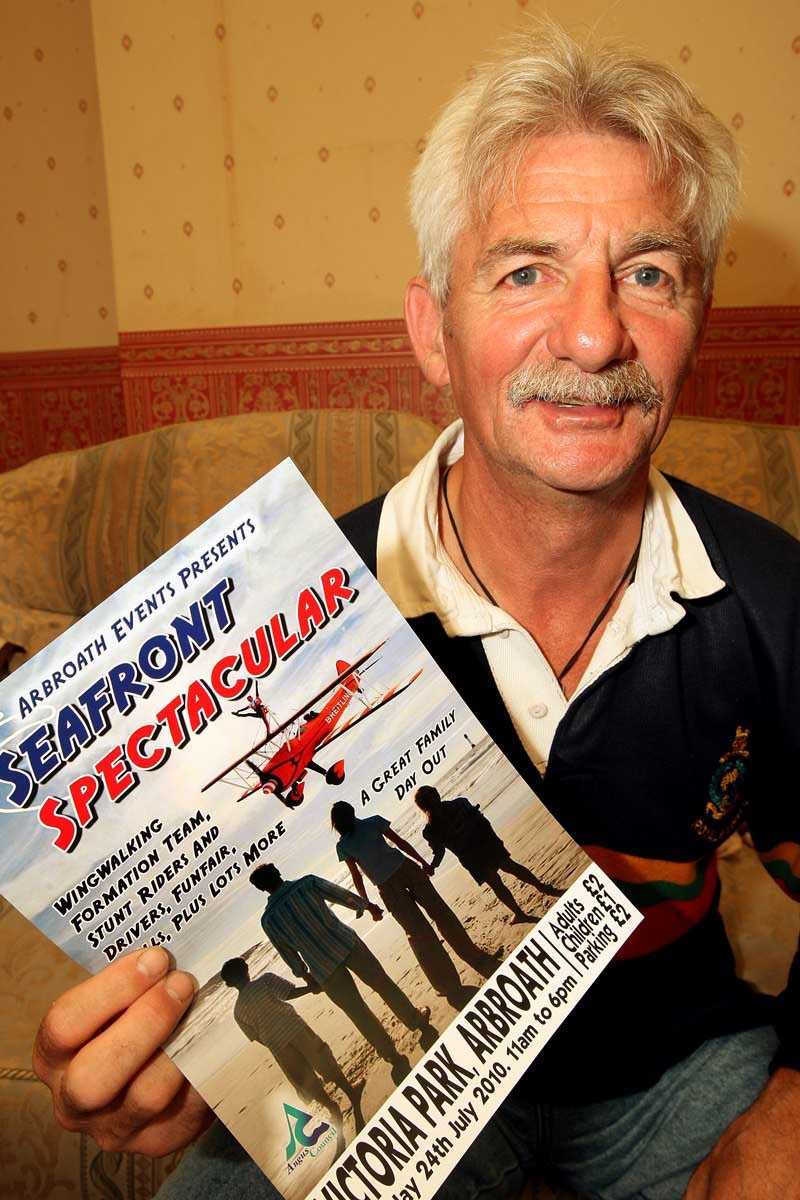 John Stevenson, Courier,08/07/10.Angus.Arbroath.Pic shows ex marine Roddy Campbell who will be 'Wing Walking' on a bi-plane for charity during the weekend of the Seafront Spectacular.
