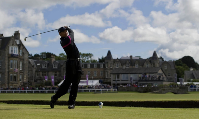 Tiger Woods tees off during the Open at St Andrews in 2010.