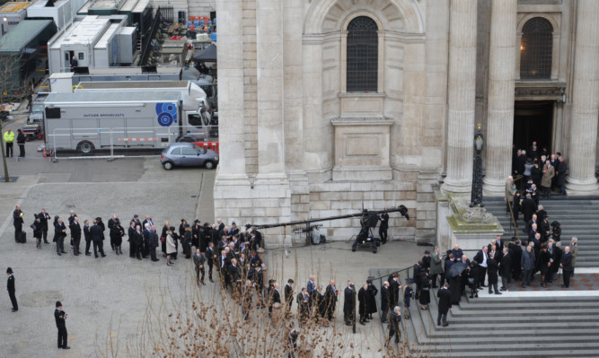 Guests arrive for the funeral service of Baroness Thatcher, at St Paul's Cathedral.