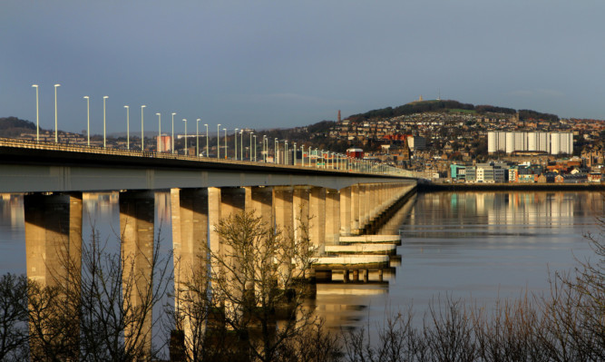 Kris Miller, Courier, 24/11/14. Picture today at the Tay Road Bridge, Fife shows a general view of the bridge and City of Dundee.